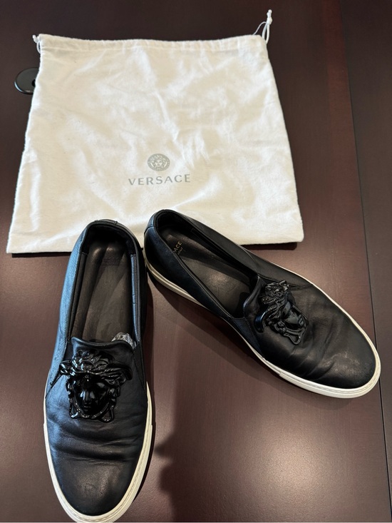 Versace Palazzo Men’s Black Leather Slip-On Sneakers with Medusa Emblem size 7.5 main image 5